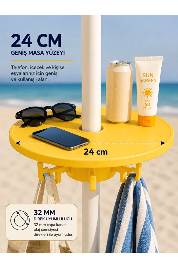 Şemsiye Aparatı Plaj Masası Kancalı Organizer Sehpa | Plaj Kamp Piknik İçin Sarı Şemsiye Aparatı Plaj Masası Kancalı Organizer Sehpa | Plaj Kamp Piknik İçin Sarı